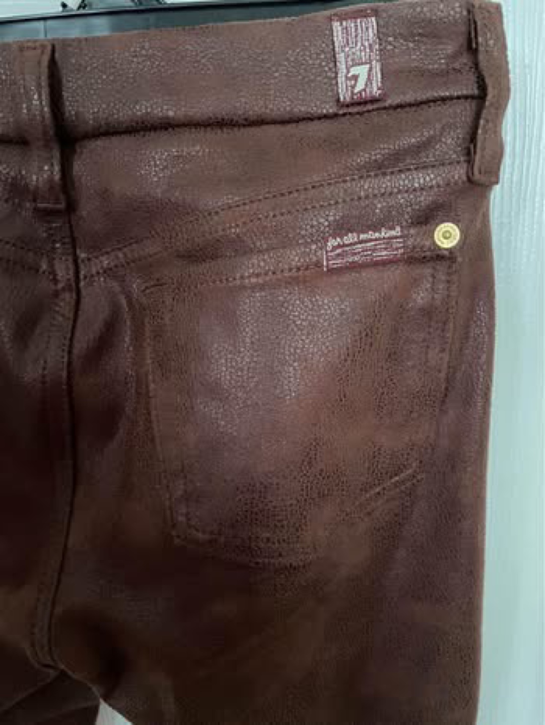 7 For All Mankind Brown Leather Look Pants Size 25 - photo 3