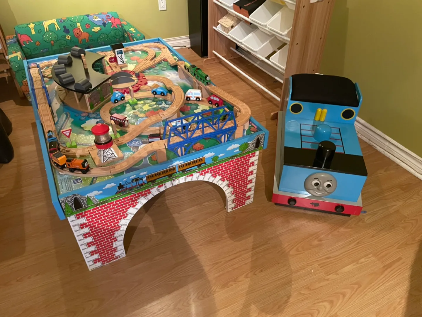 Thomas the Tank Engine Wooden Toy Train Storage Box with table thumbnail