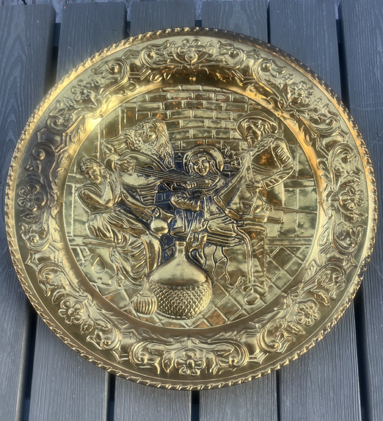 Vintage Brass Wall Decor - Musical Scene