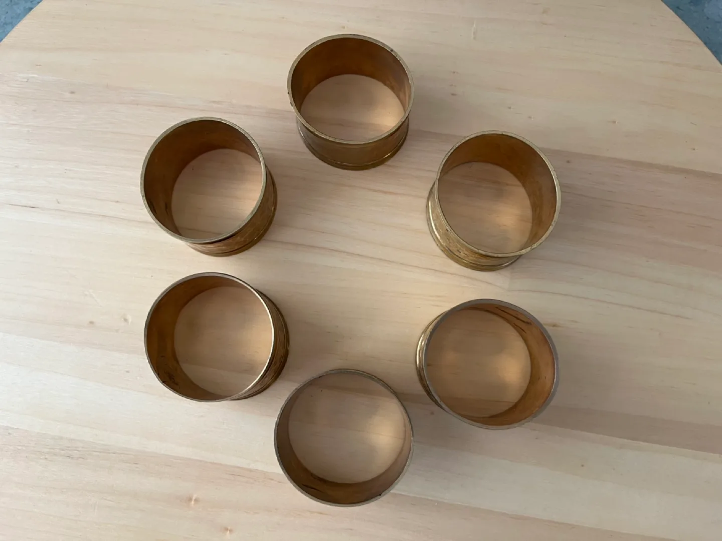 Set of Six Gold Hammered Brass Napkin Rings image indicator(2)