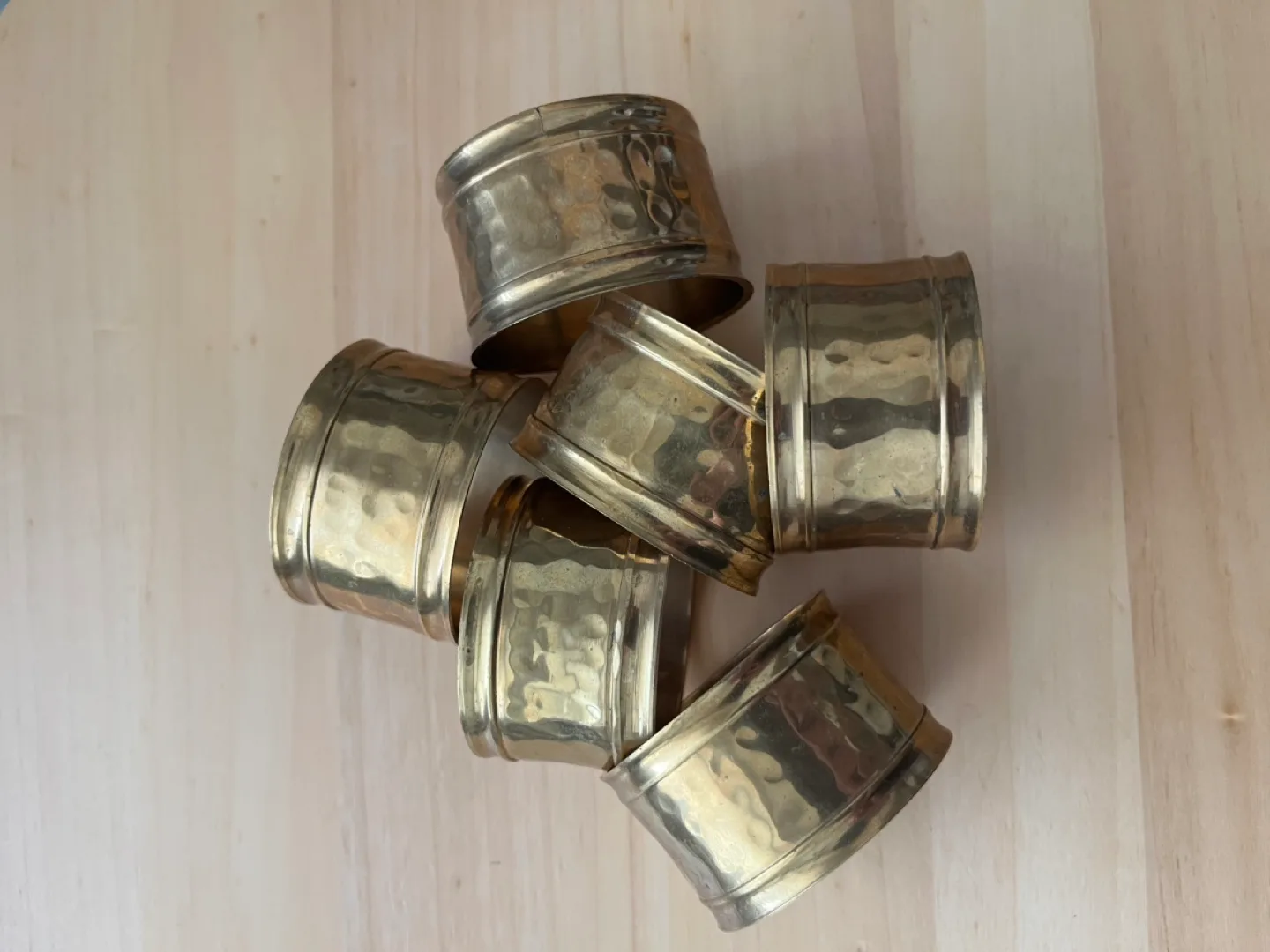 Set of Six Gold Hammered Brass Napkin Rings image indicator(3)