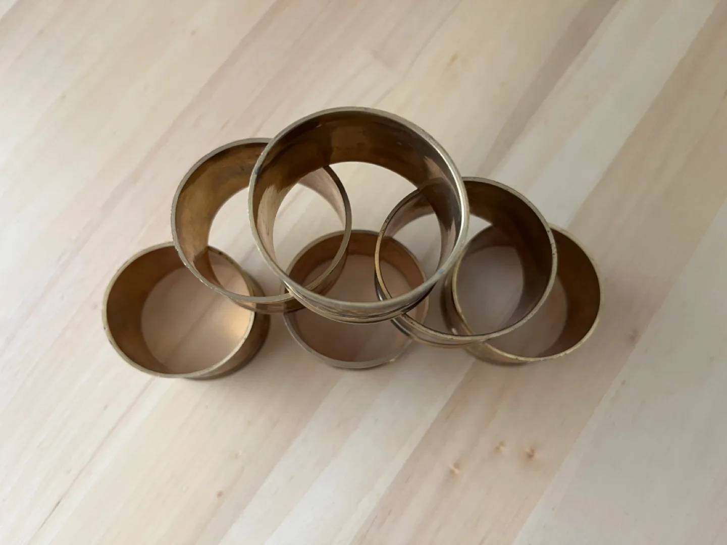 Set of Six Gold Hammered Brass Napkin Rings image indicator(8)