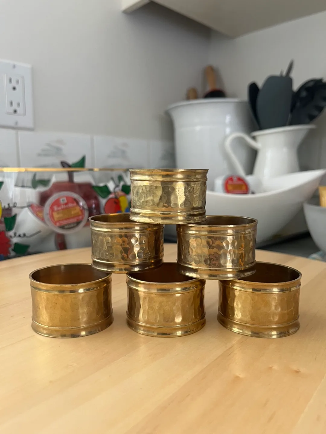 Set of Six Gold Hammered Brass Napkin Rings image indicator(6)