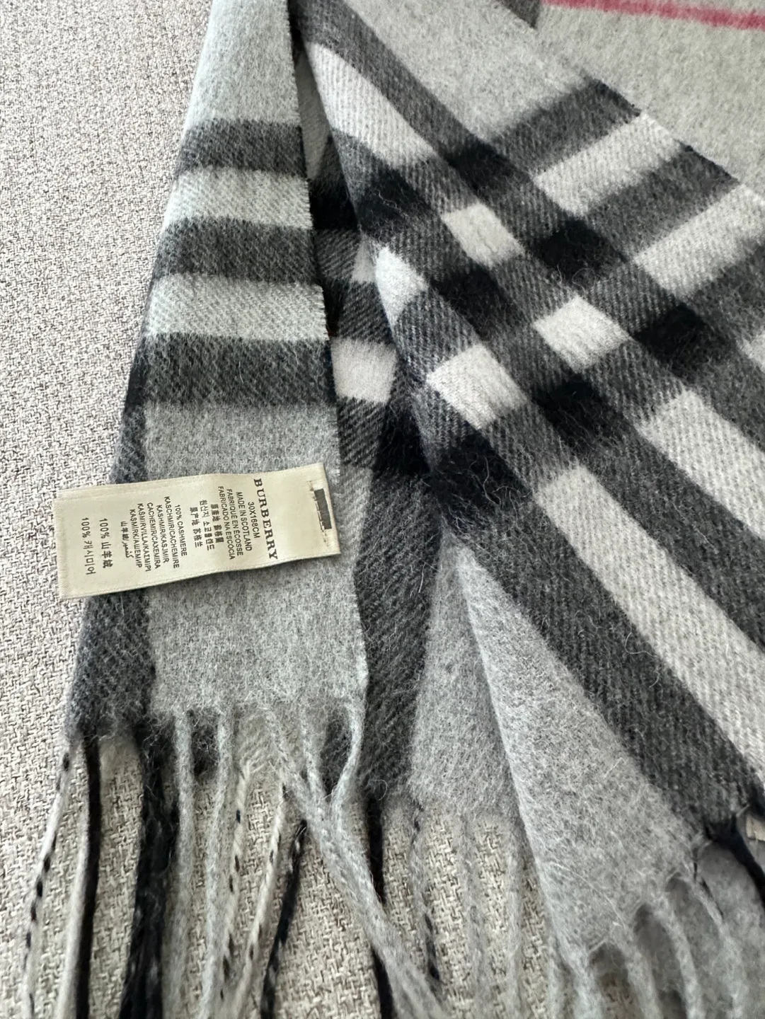 Burberry 100% Cashmere Scarf - Grey and Black Check image indicator(4)