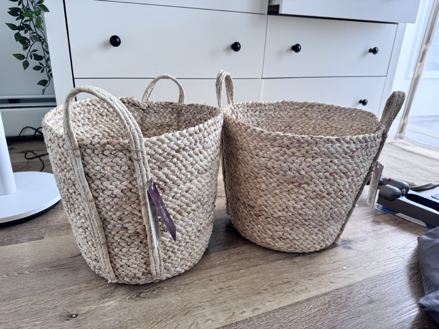 Set of Two Woven Seagrass Baskets with Handles