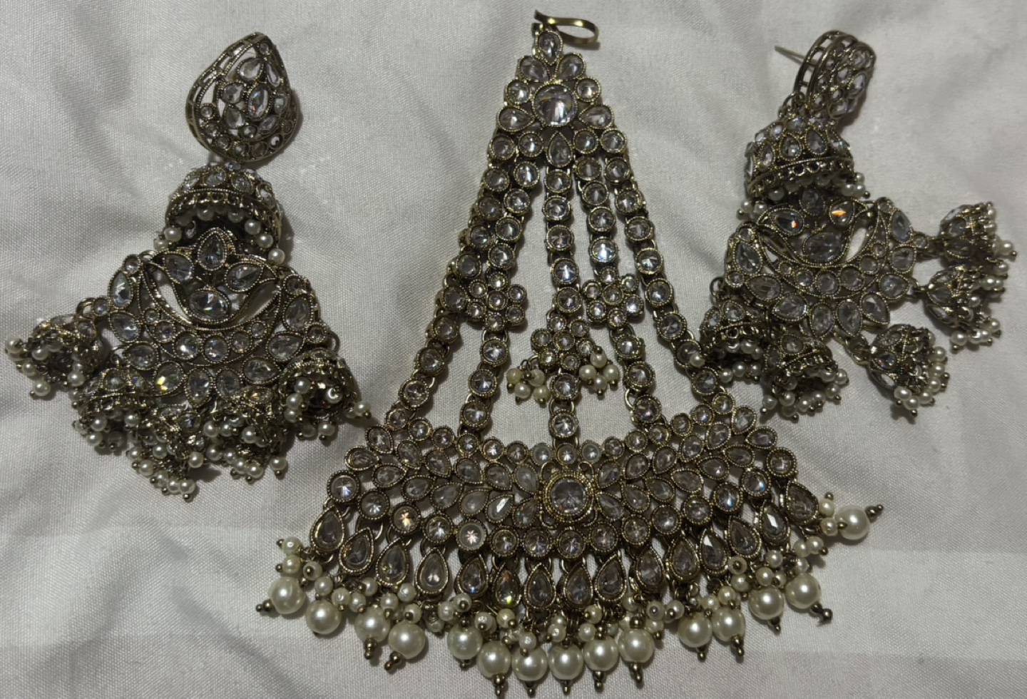 Indian/Pakistani Silver Kundan Bridal Jewellery Set - photo 3