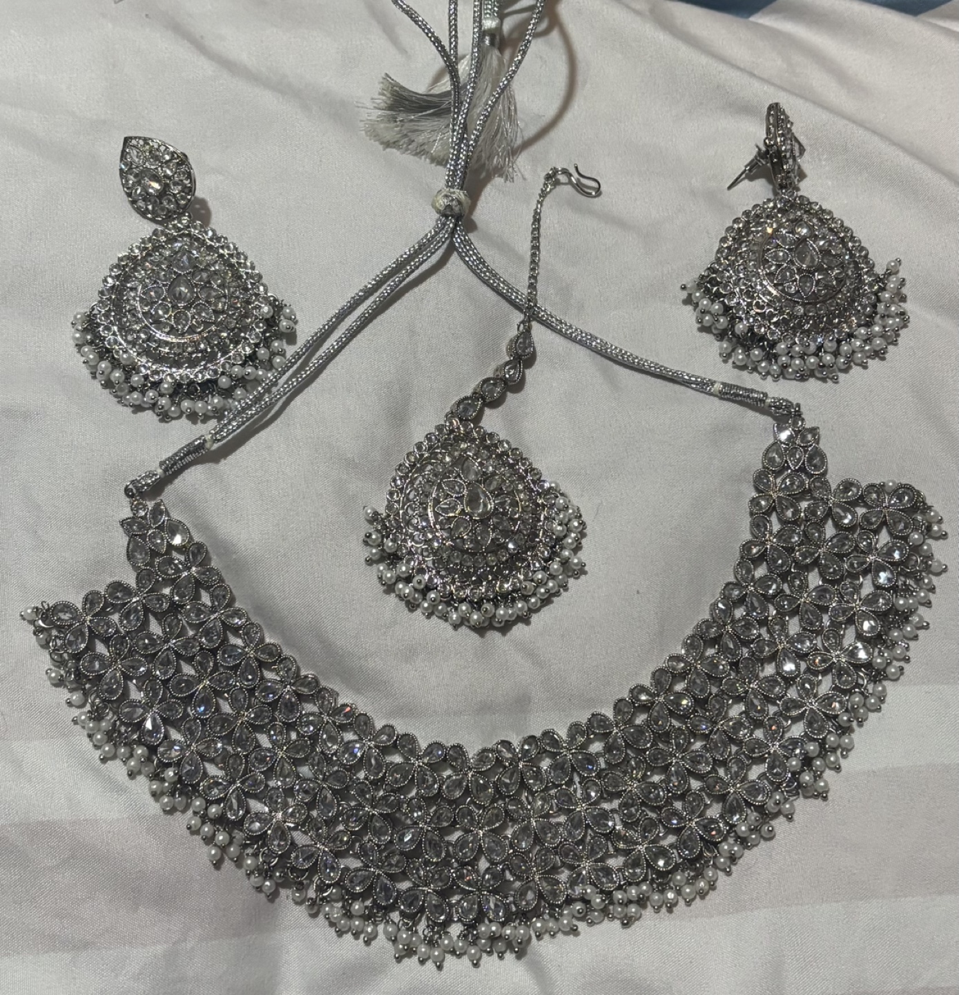 Indian/Pakistani Silver Kundan Bridal Jewellery Set