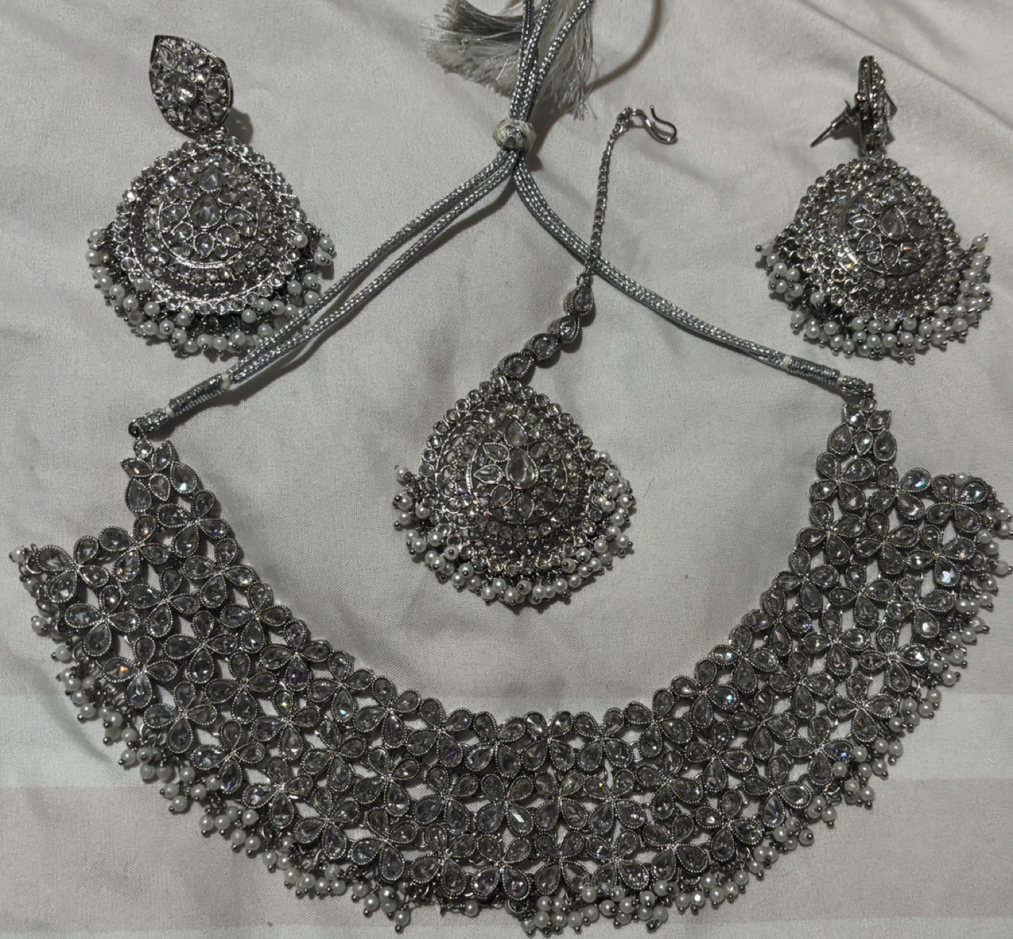 Indian/Pakistani Silver Kundan Bridal Jewellery Set - photo 2