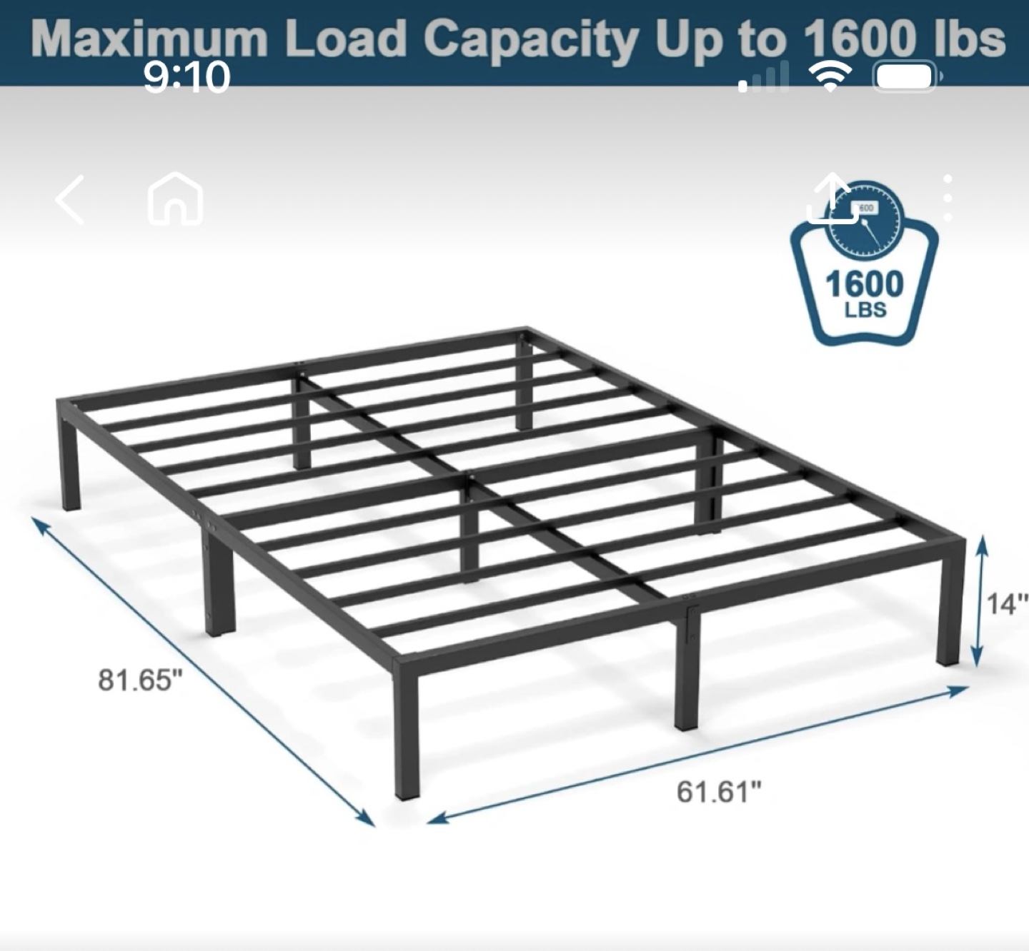 Metal Bed Frame - Heavy Duty - Queen Size