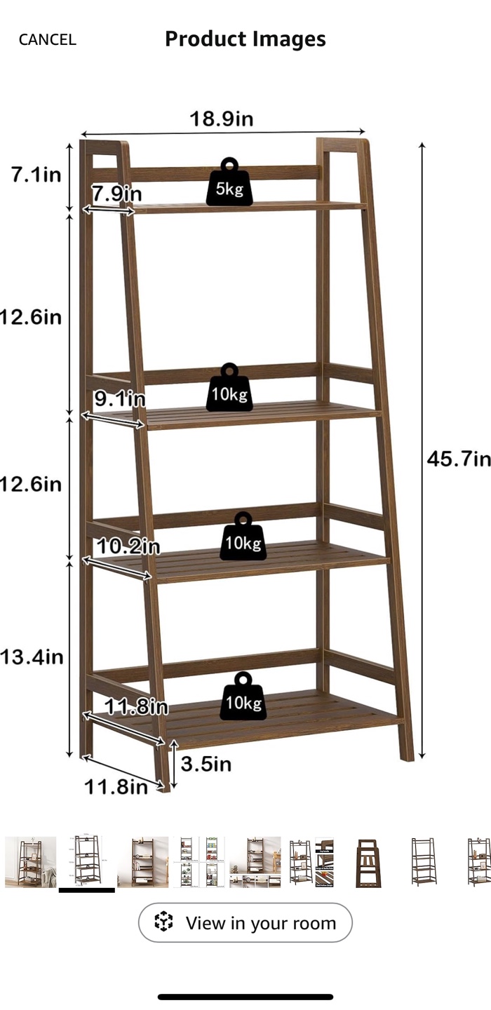 Dark Brown Wooden 4-Tier Ladder Shelf - photo 3