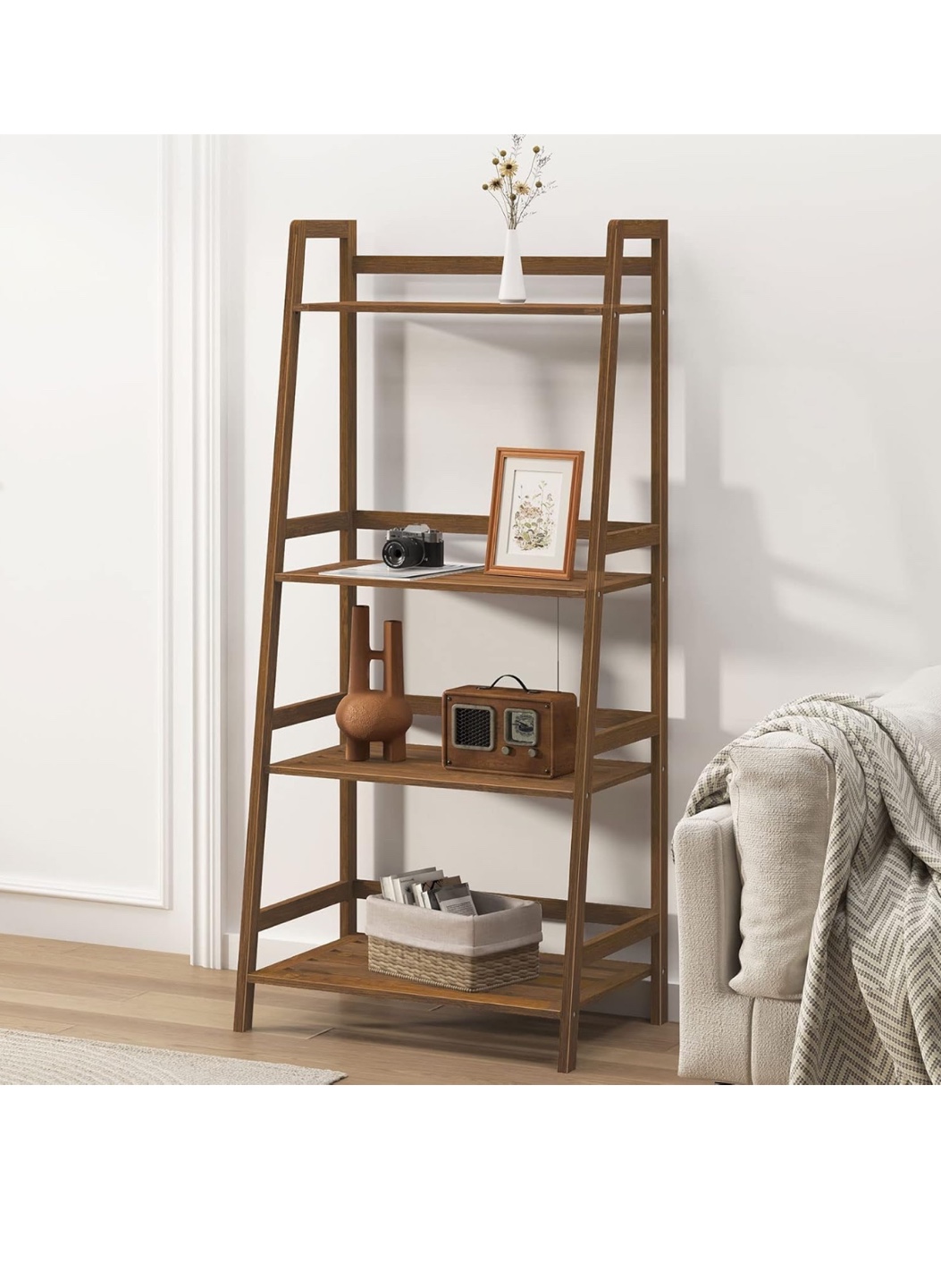 Dark Brown Wooden 4-Tier Ladder Shelf - photo 5