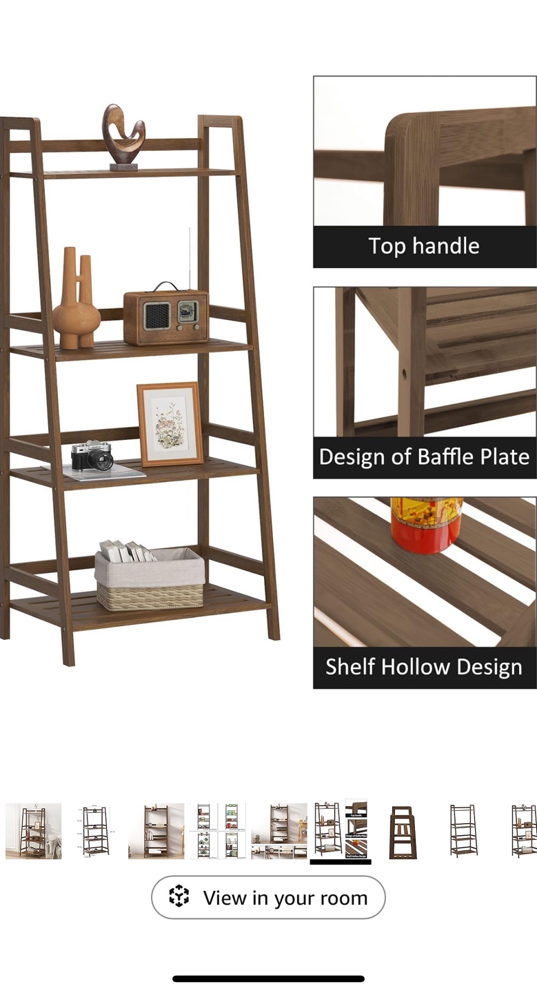 Dark Brown Wooden 4-Tier Ladder Shelf - photo 4
