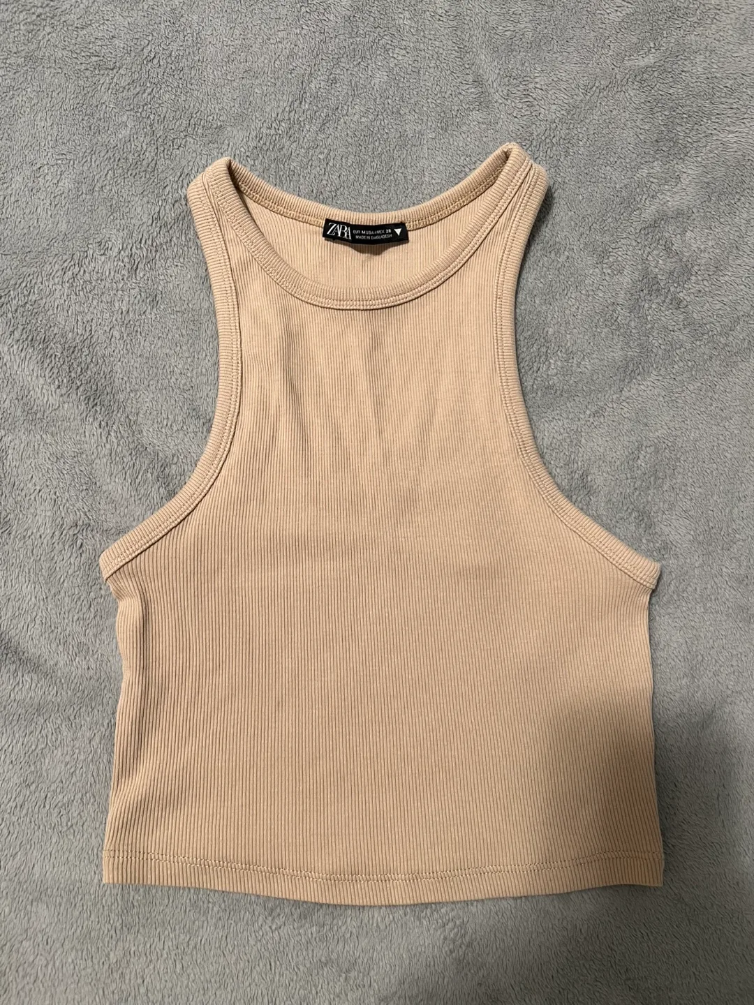 New -Beige Zara Ribbed Crop Tank Top Size M thumbnail