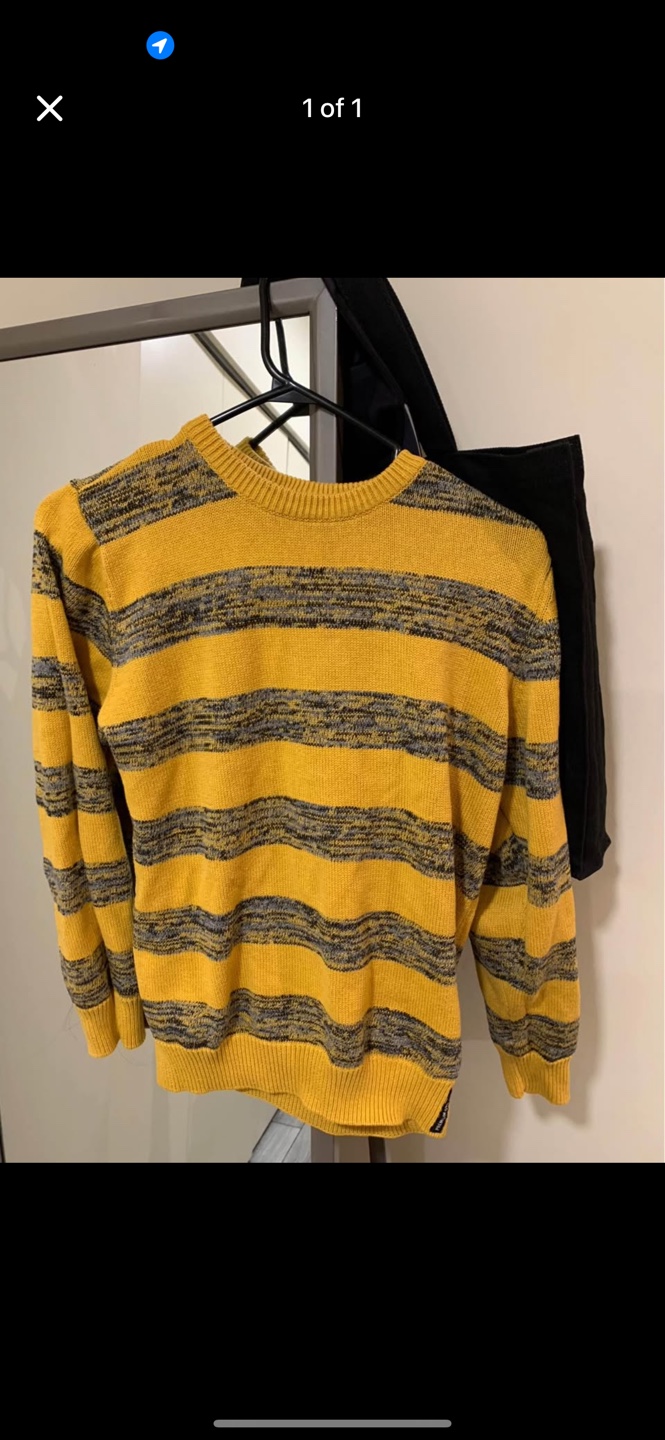 Mustard Yellow and Grey Striped Knit Sweater