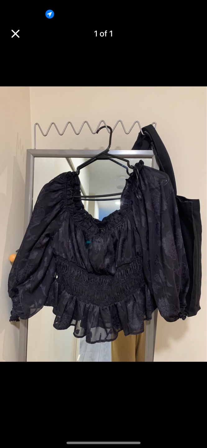 Black floral print peasant blouse - size 8 - worn twice