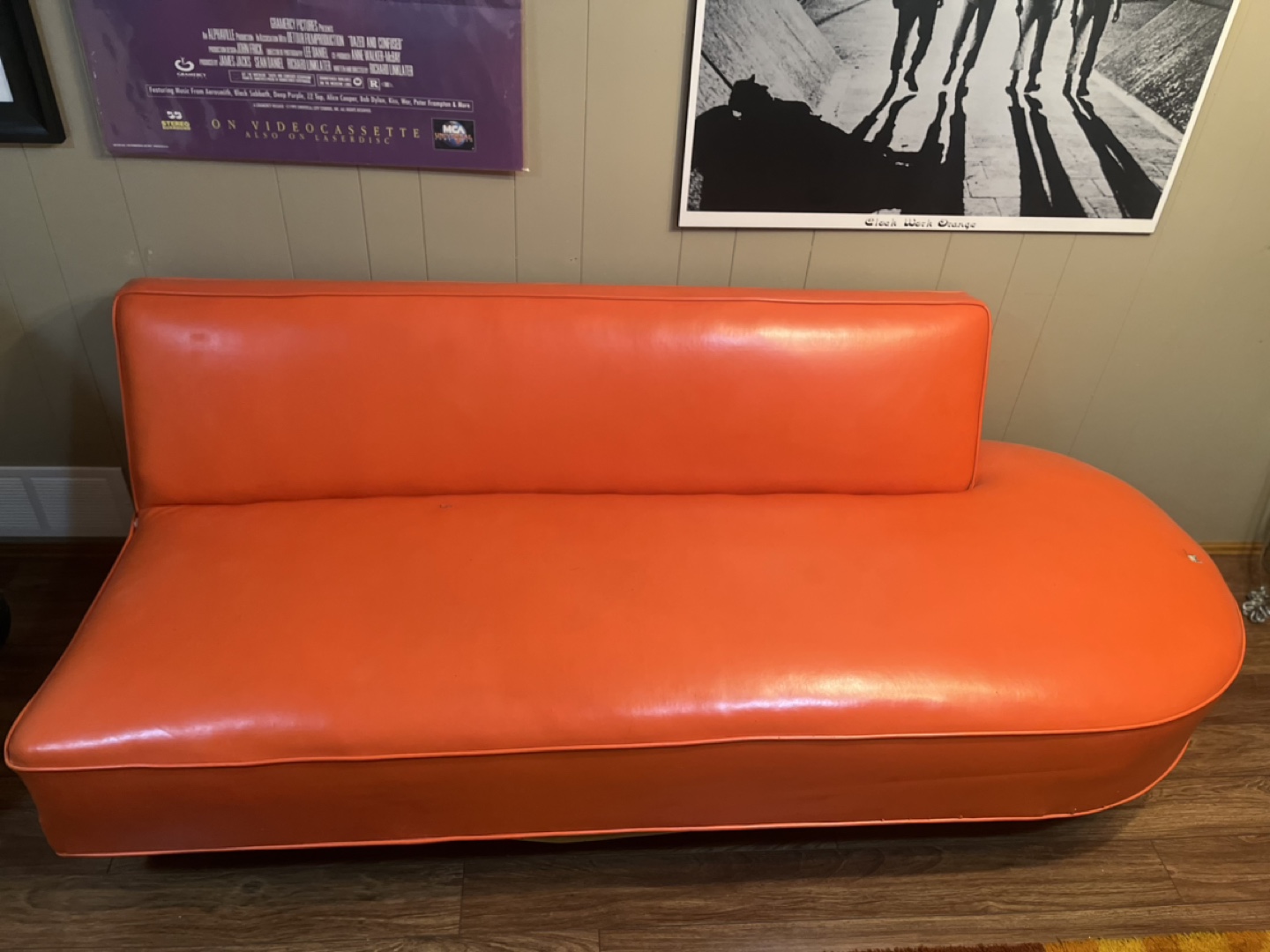 Mid-Century Modern Orange Vinyl Sofa