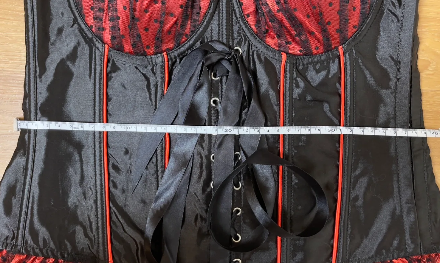 Black and Red Satin Corset with Lace Detail image indicator(4)