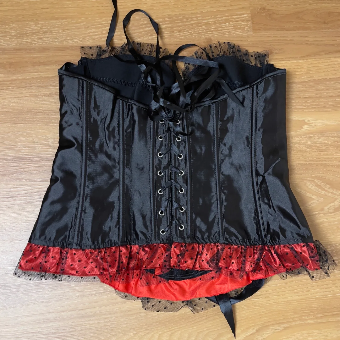 Black and Red Satin Corset with Lace Detail image indicator(3)