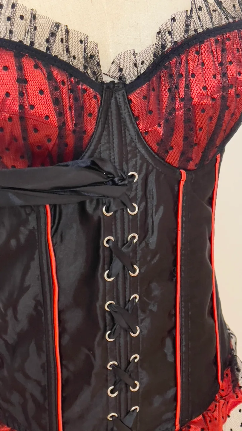 Black and Red Satin Corset with Lace Detail image indicator(6)