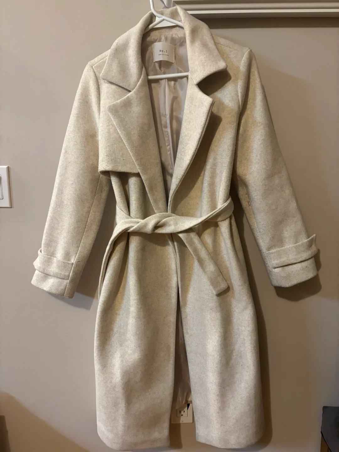 Beige Wool Blend Belted Trench Coat