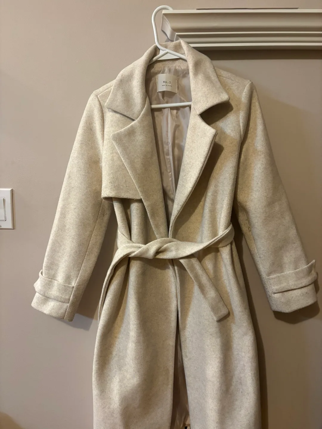 Beige Wool Blend Belted Trench Coat image indicator(2)
