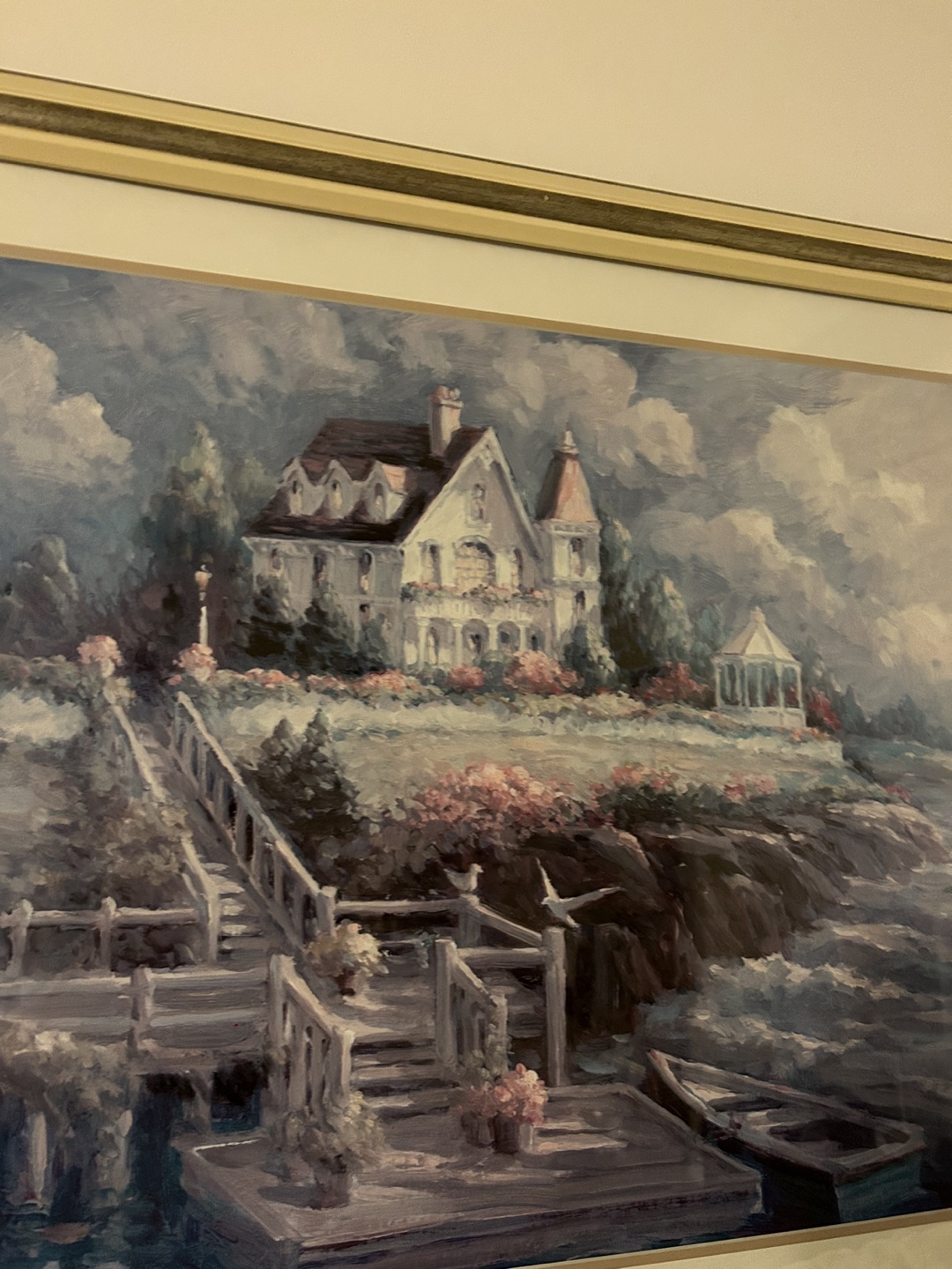 Framed Coastal House Painting