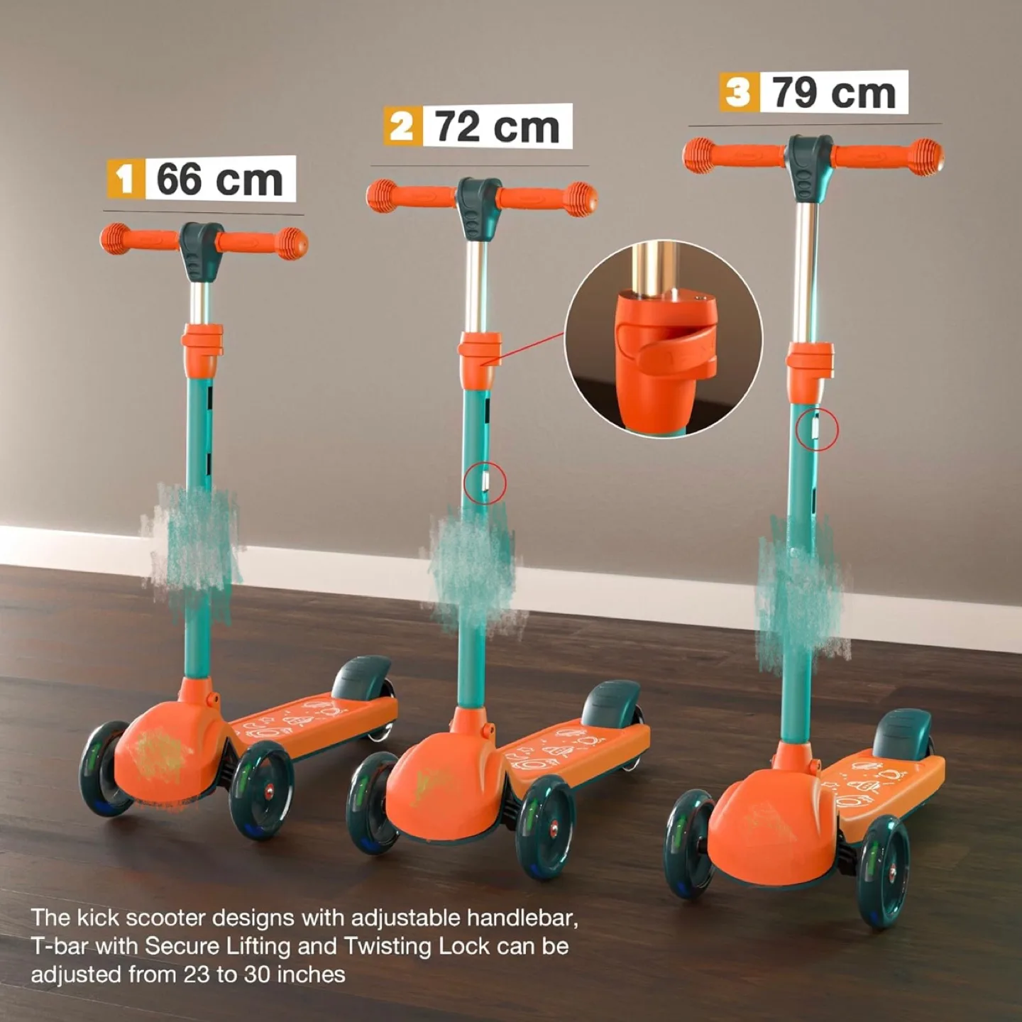 Skate Scooter for Kids, 3 Wheel Kids Scooter with 3 Height image indicator(9)