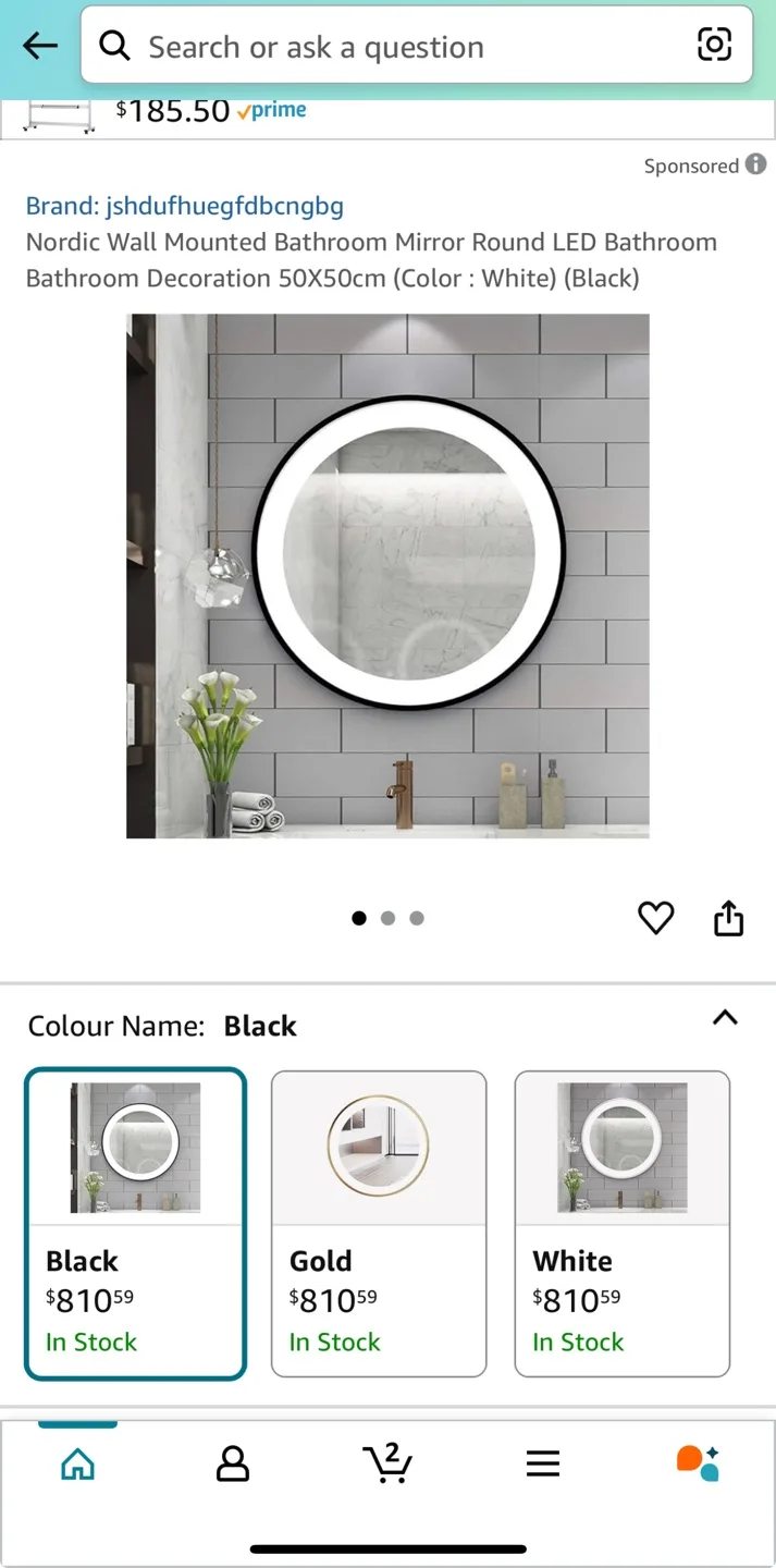 Round LED Bathroom Mirror with Black Frame image indicator(2)