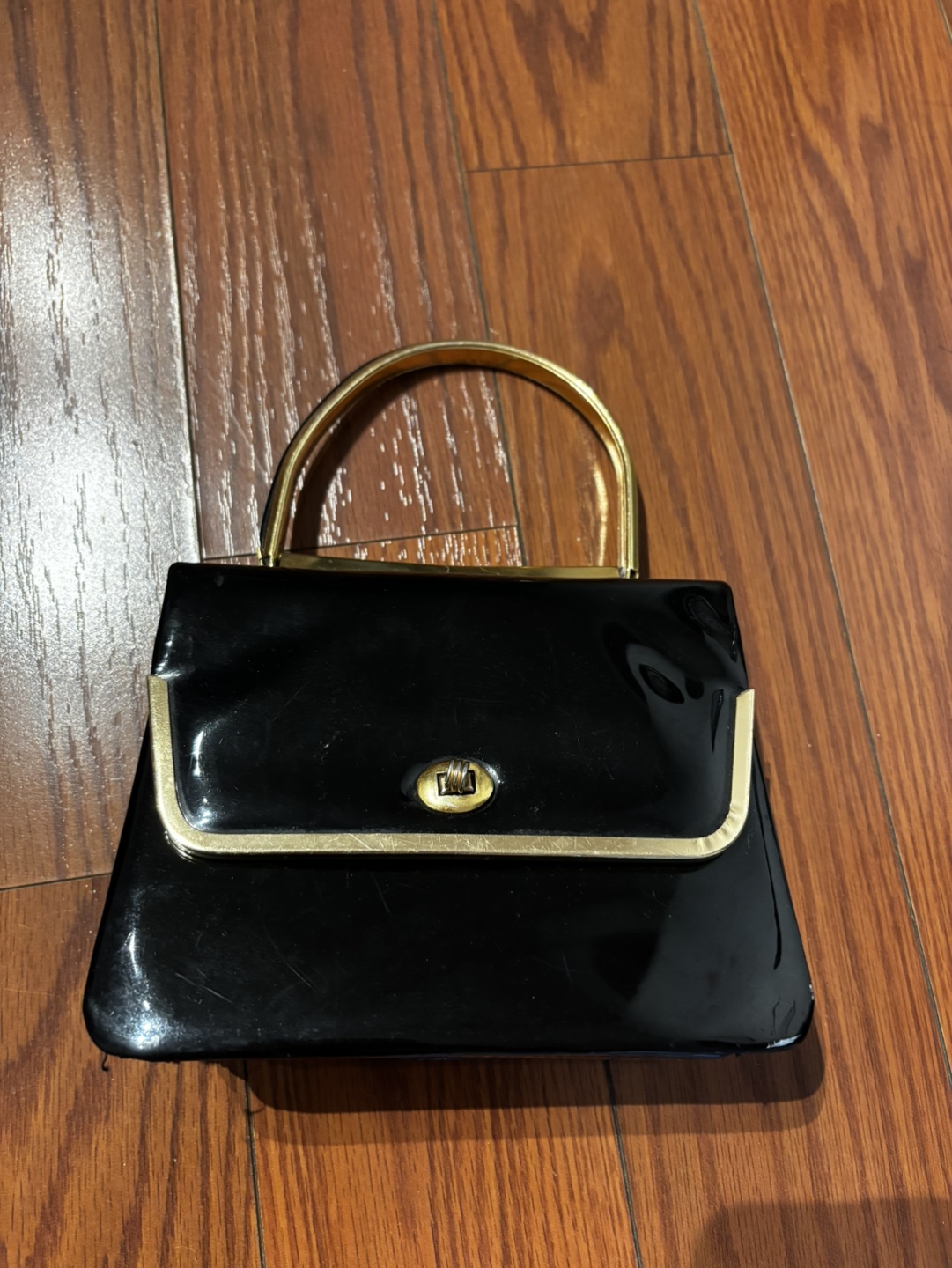 Vintage Black Handbag with Gold edge