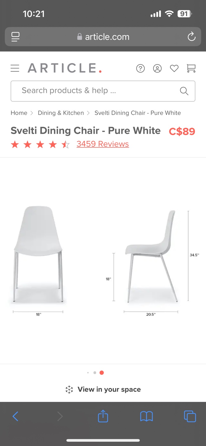 Pair of Article Svelti Dining Chairs - Pure White - photo 2