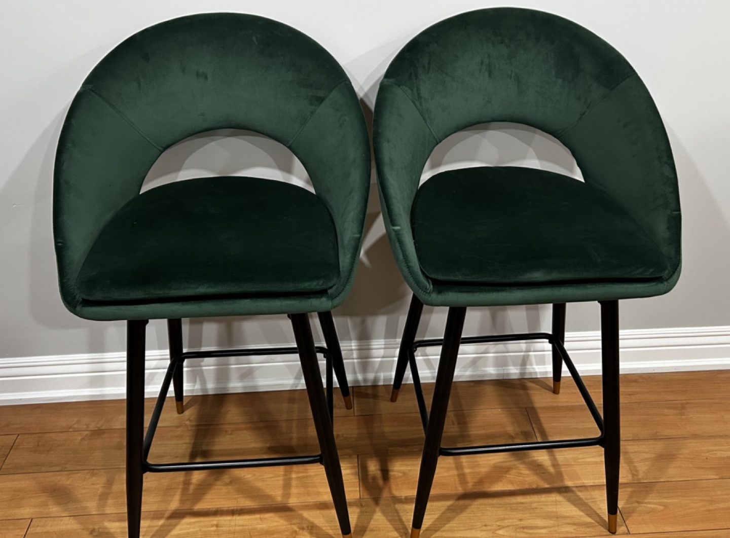 Pair of Emerald Green Velvet Bar Stools