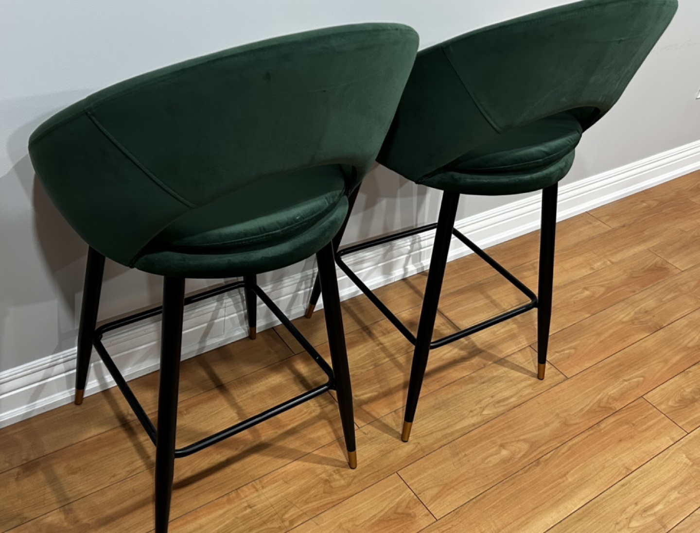 Pair of Emerald Green Velvet Bar Stools - photo 3