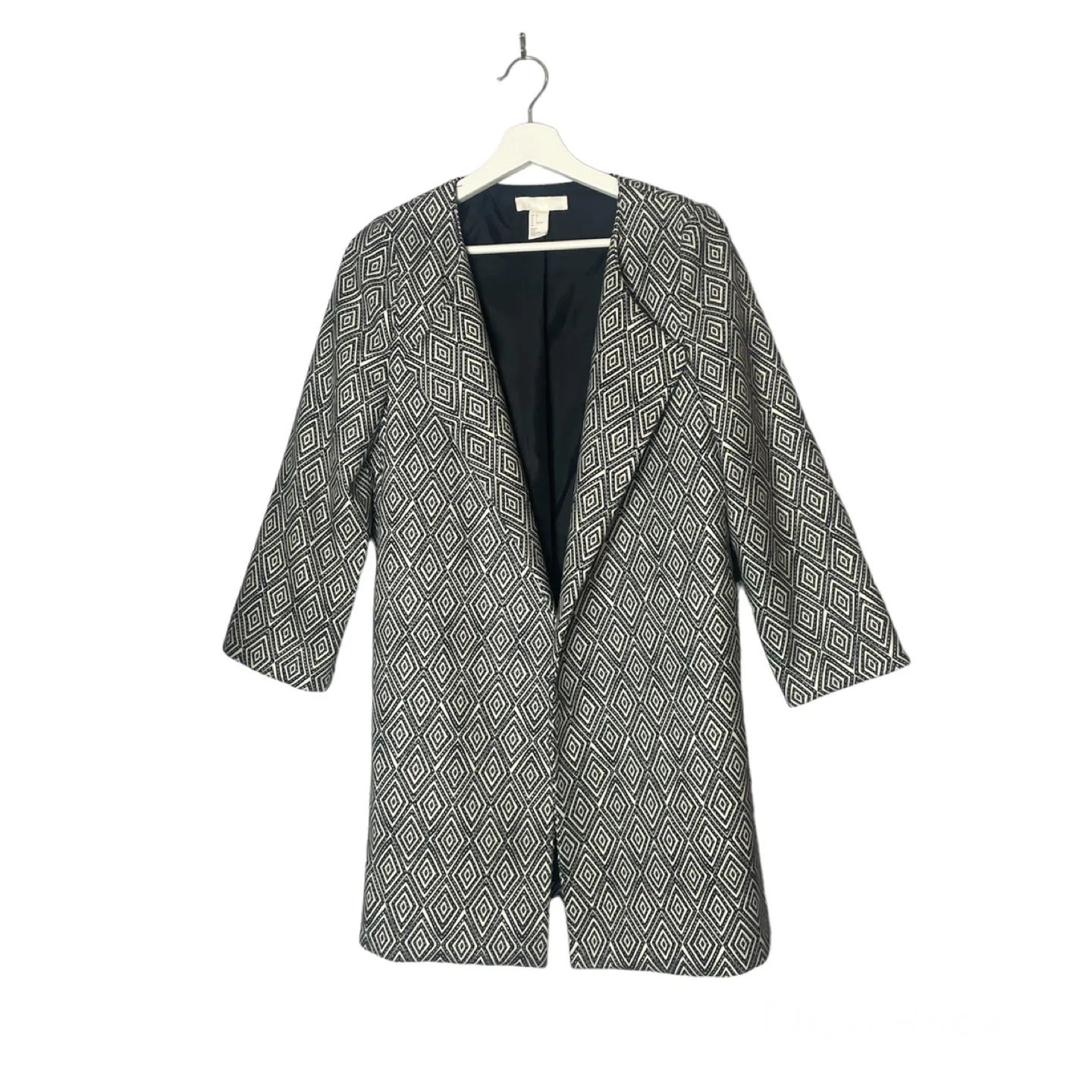 H&M White Black Patterned Coat Size 2 image indicator(2)