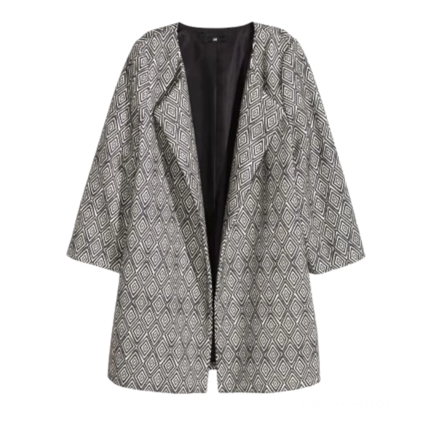H&M White Black Patterned Coat Size 2 image indicator(10)