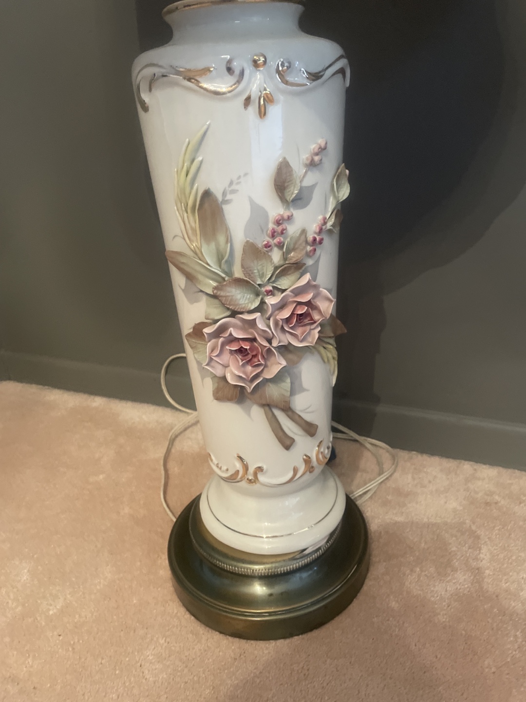 Pair of Vintage Porcelain Table Lamps with Floral Design - photo 2