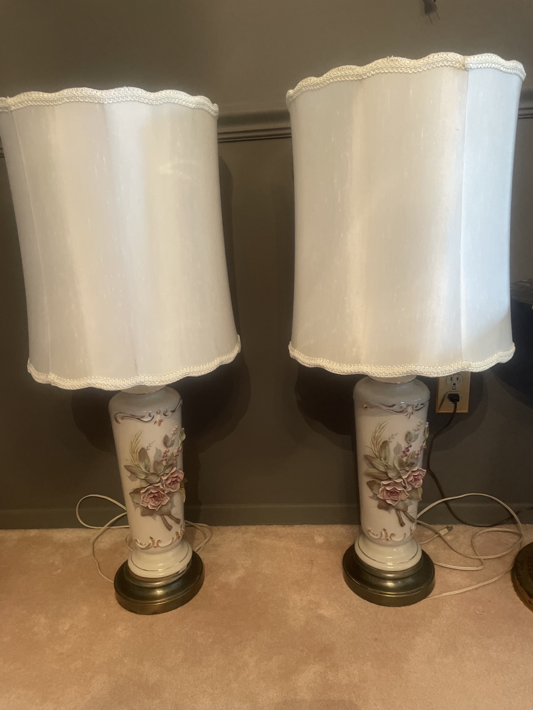 Pair of Vintage Porcelain Table Lamps with Floral Design