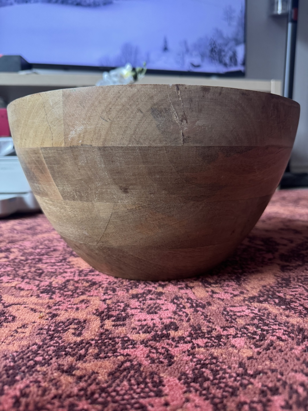 Wooden Serving Bowl with Eucalyptus Print - photo 2