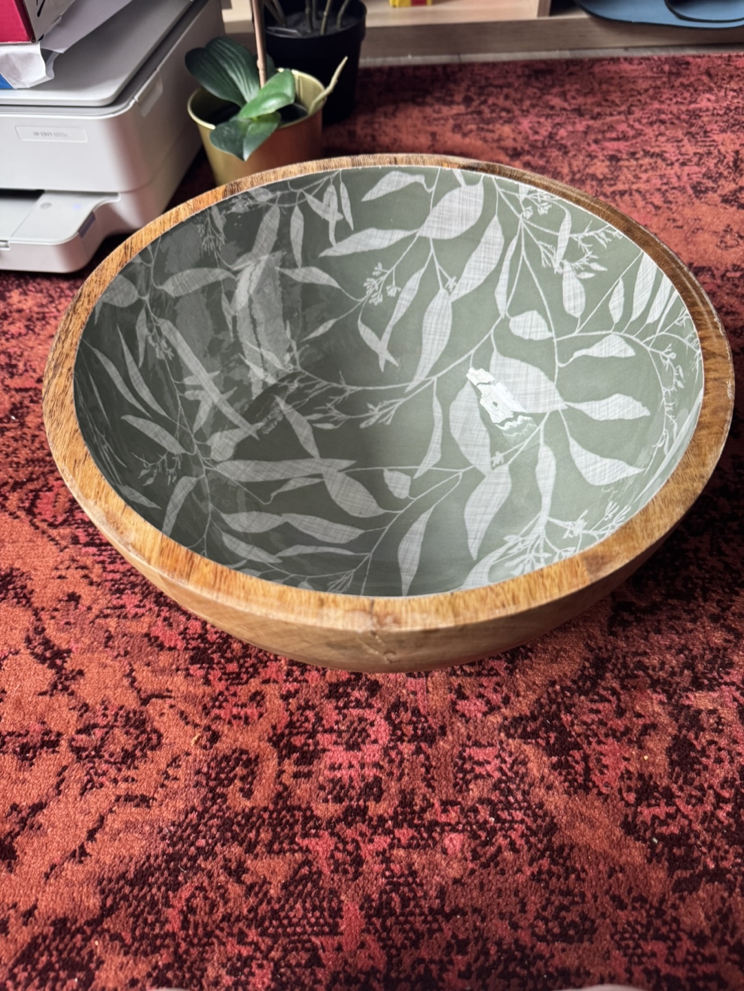 Wooden Serving Bowl with Eucalyptus Print - photo 3