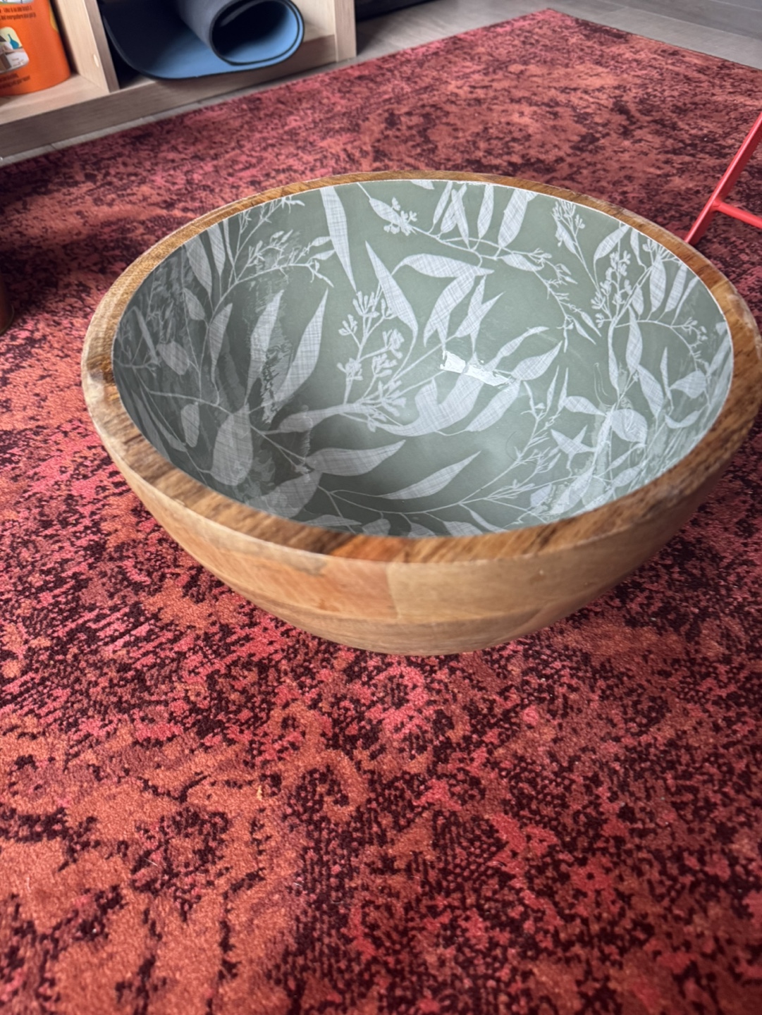 Wooden Serving Bowl with Eucalyptus Print