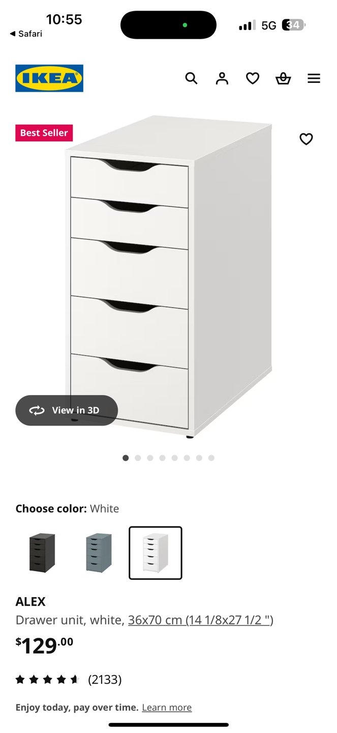 IKEA ALEX White 5-Drawer 36x70 cm (14 1/8x27 1/2 ") - photo 5