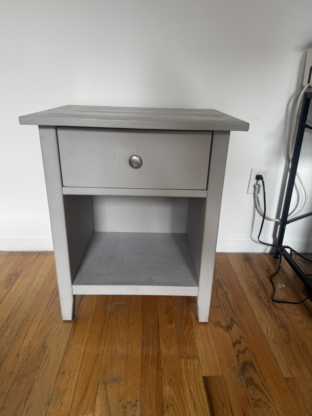 Gray One-Drawer Nightstand - Real Wood