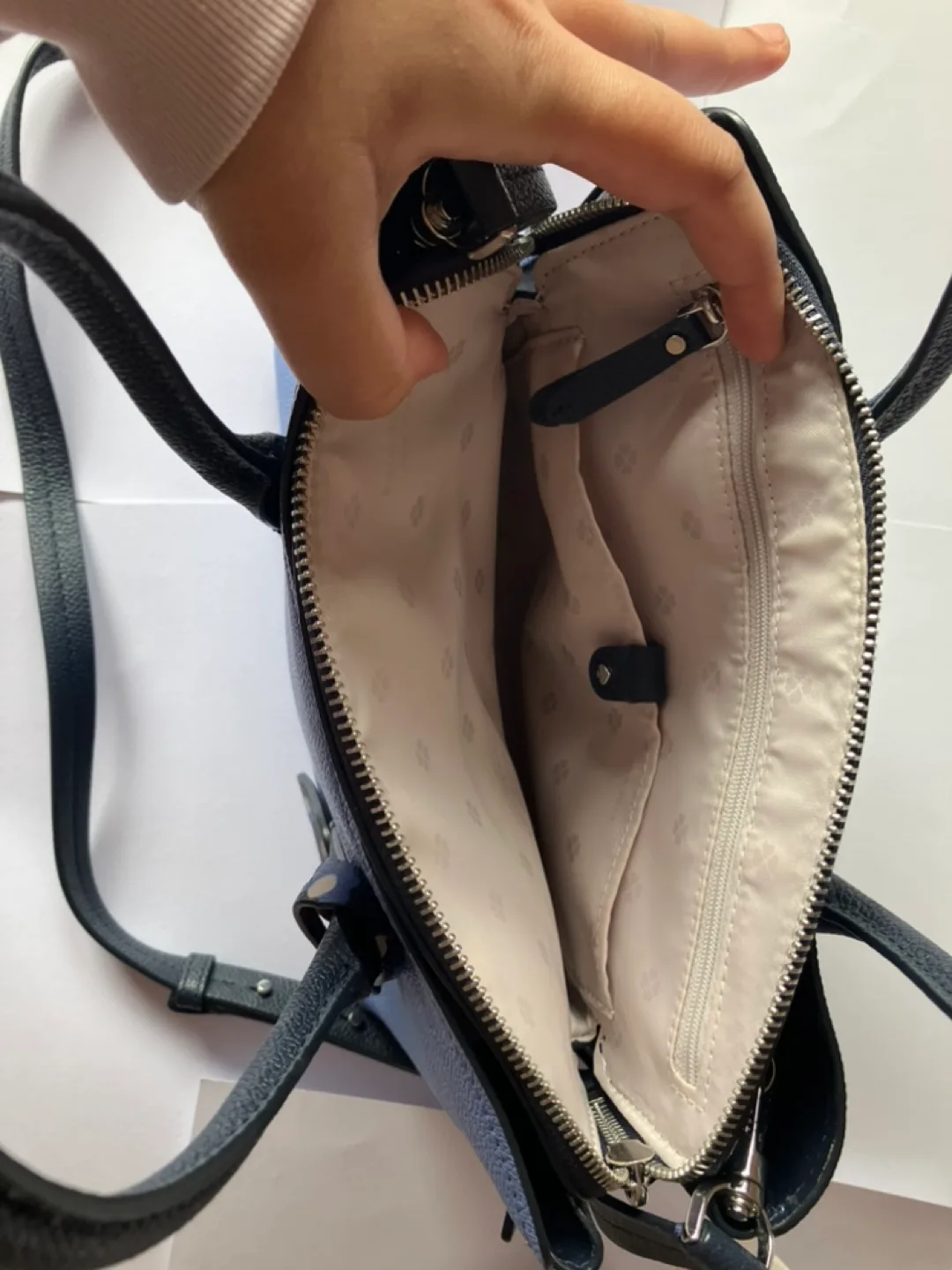 Kate Spade satchel blue and floral image indicator(4)