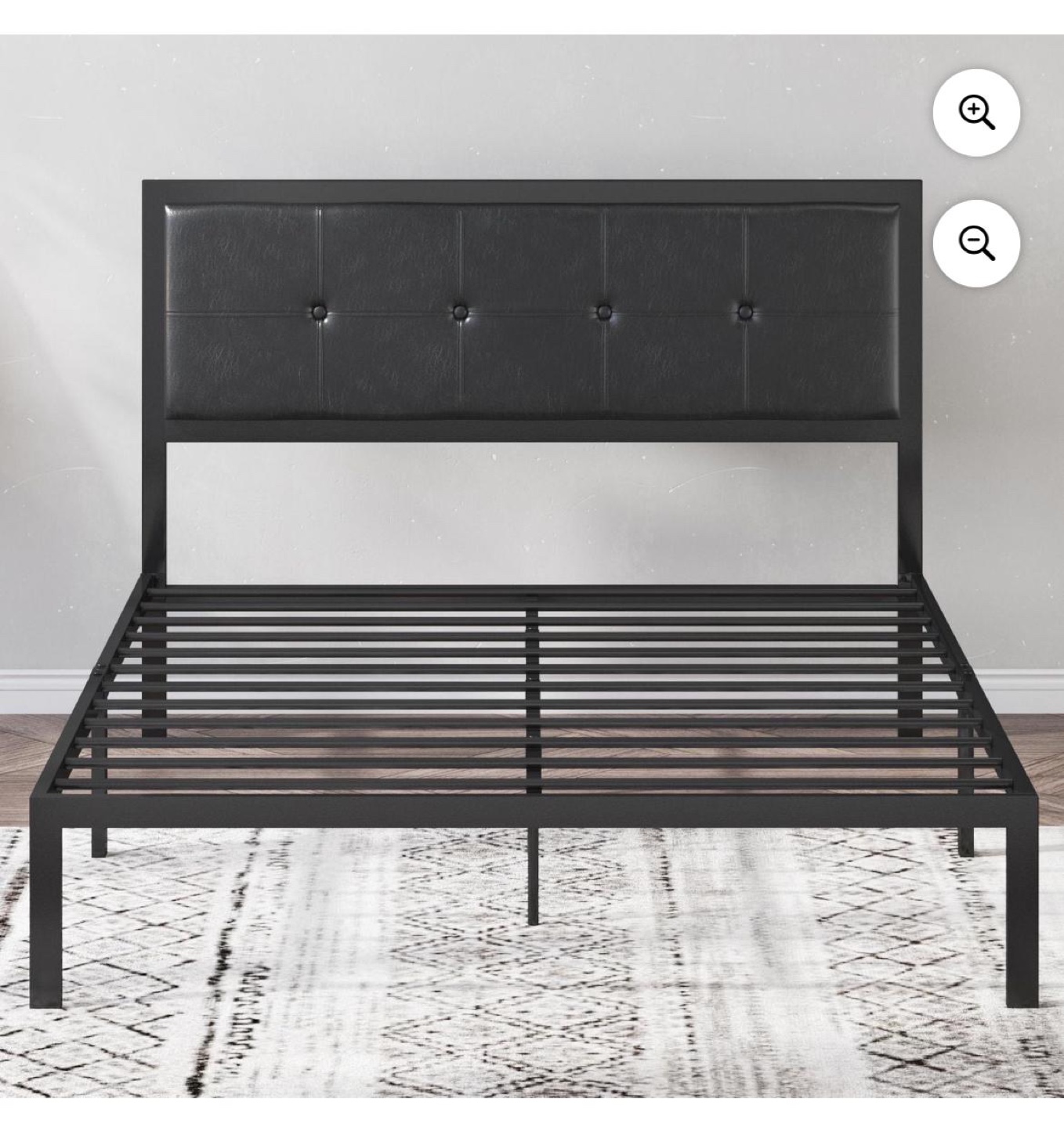 Metal Platform Bed Frame with Upholstered Headboard