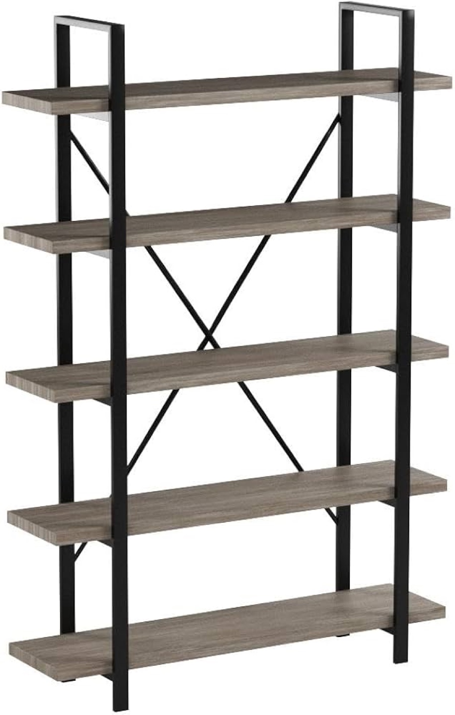 5-Tier Industrial Bookcase - Grey Wood and Black Metal - photo 5