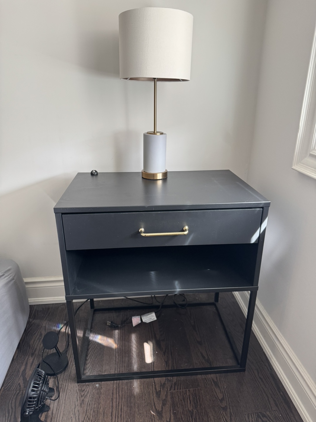 Black nightstand with gold handles and soft close drawer - photo 2
