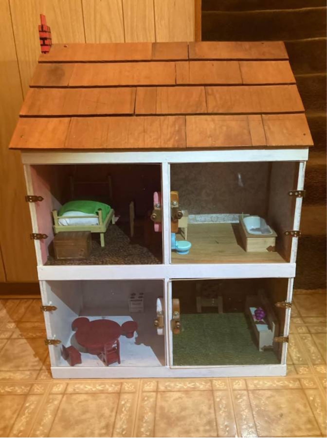 Vintage Wooden Dollhouse with Furnishings