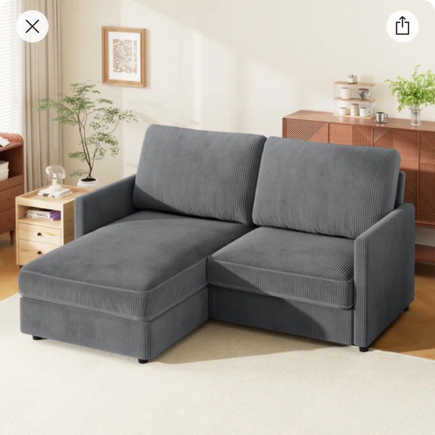 Brand New Grey Corduroy Sectional Sofa in box