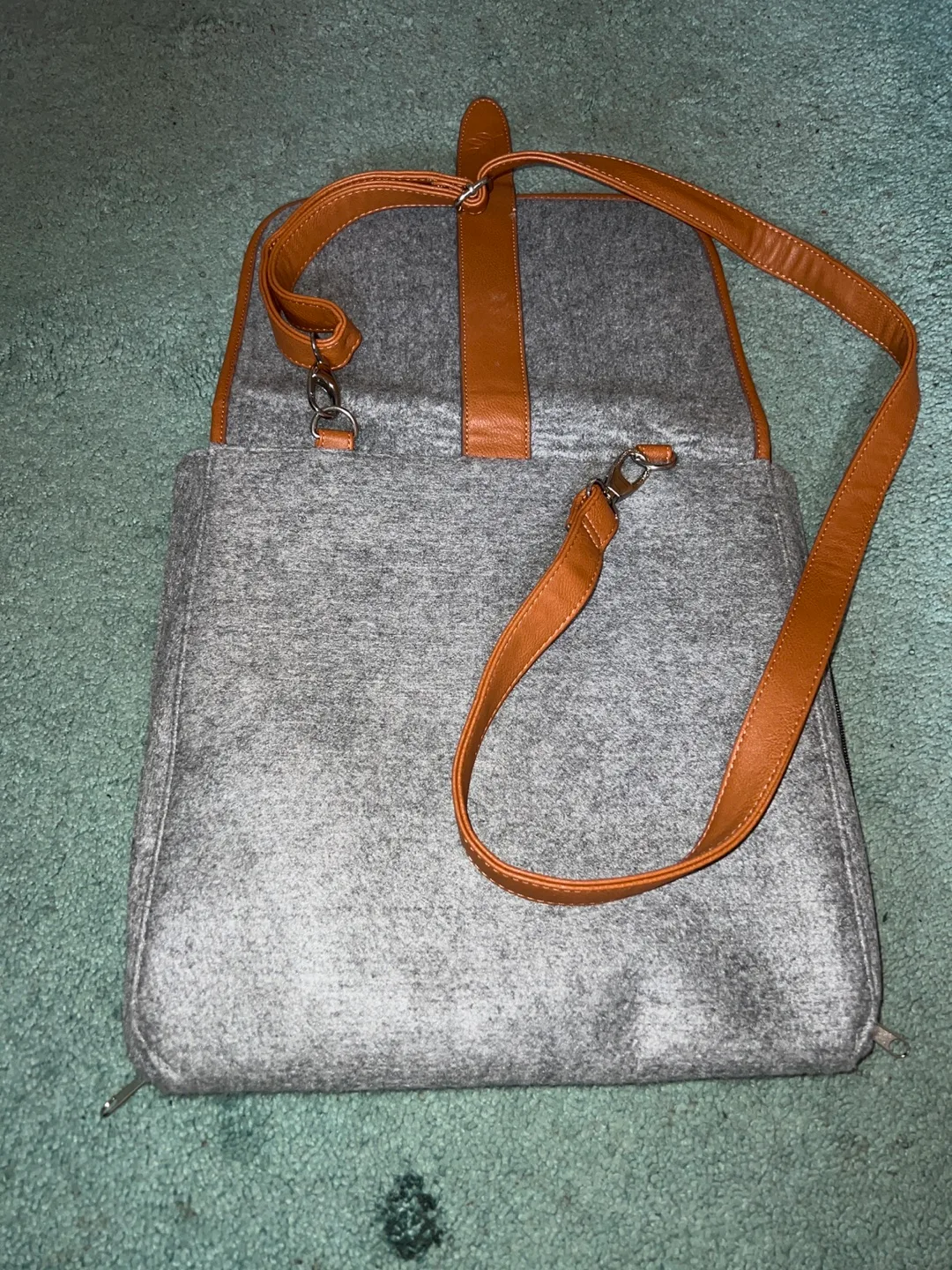 #FreeCycle Gray Felt Crossbody Bag with Brown Leather Accents image indicator(4)