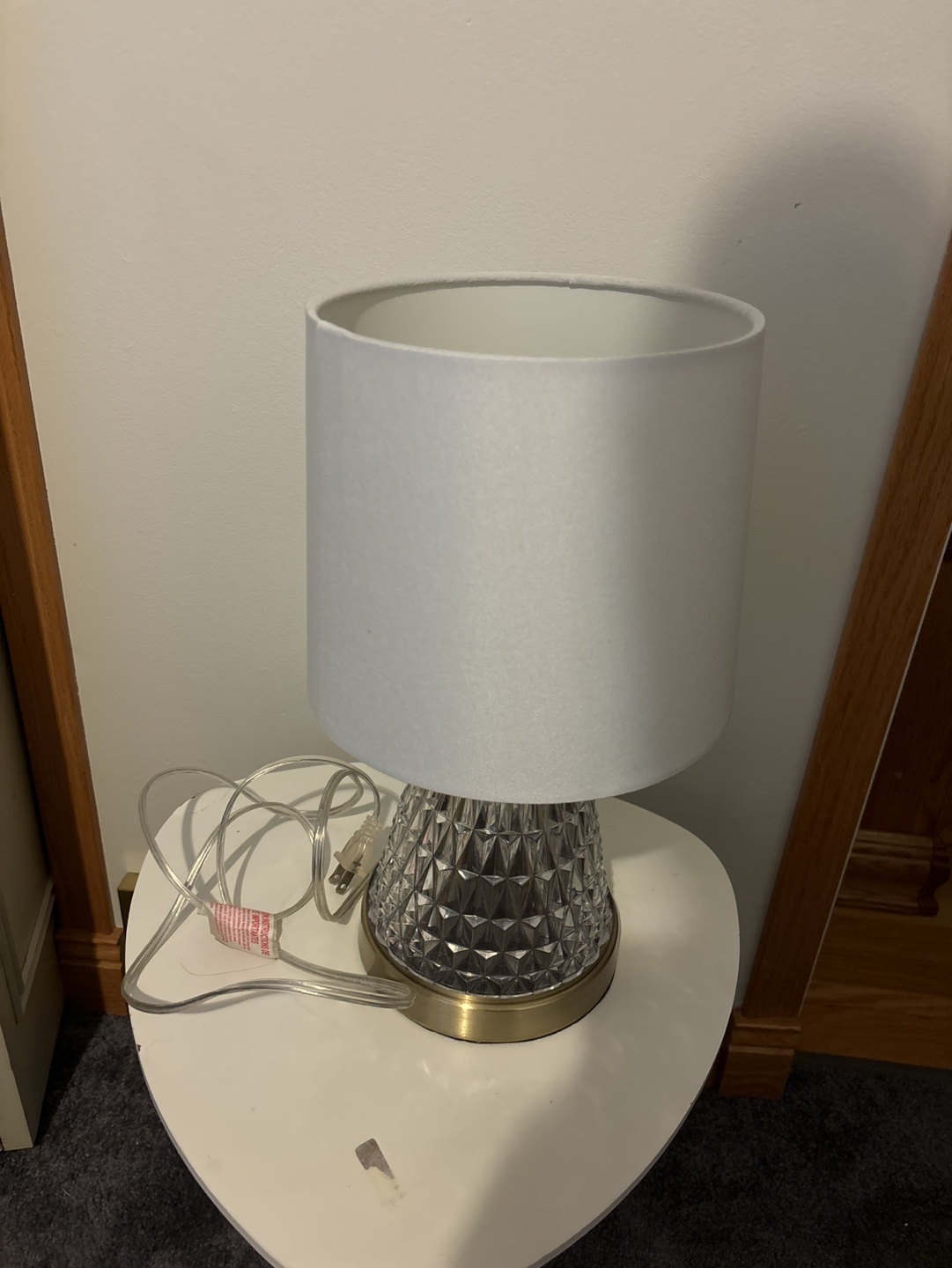 Crystal Table Lamp with White Shade and Side Table - photo 3