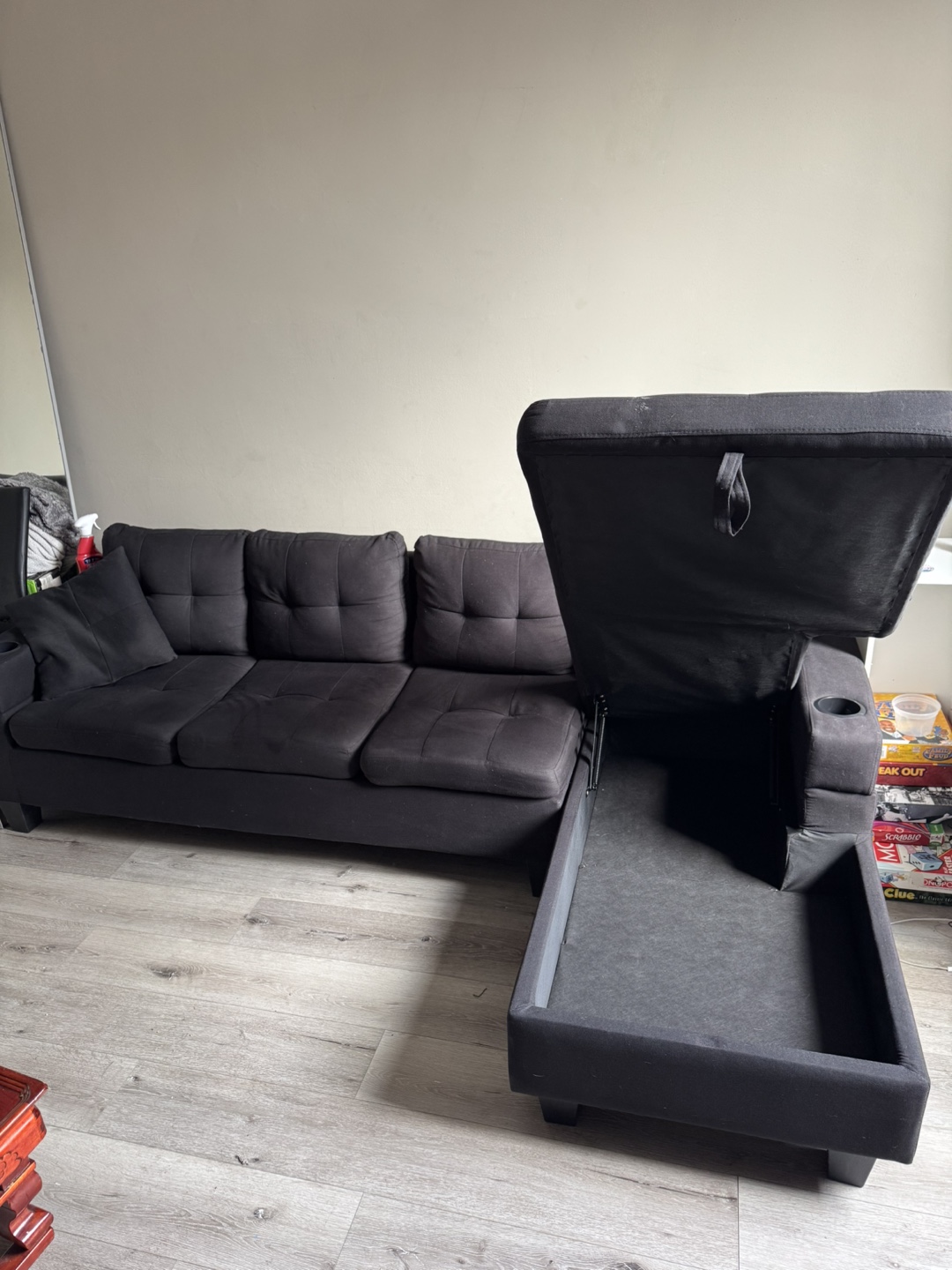 Black L-Shaped Sectional Sofa with Storage - photo 2